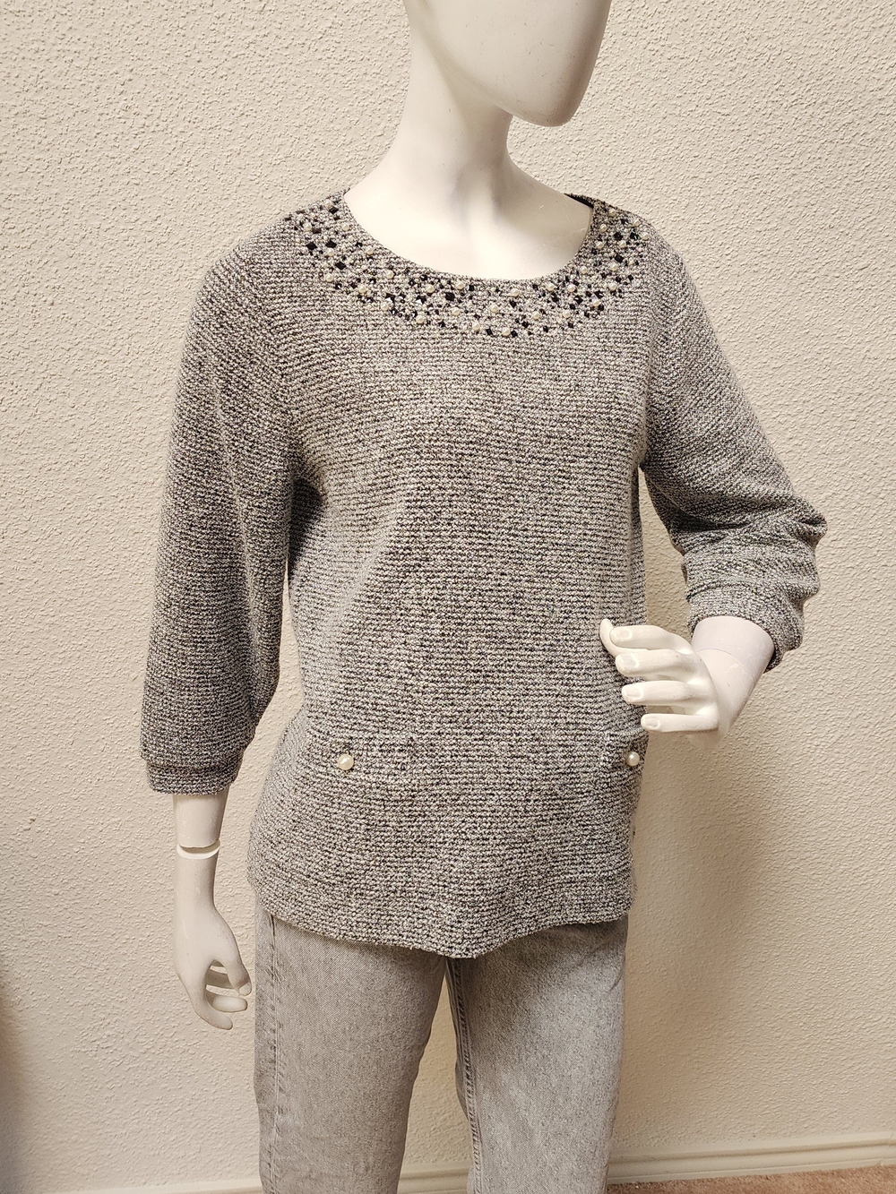 Karl Lagerfeld Black & White Tweed Top